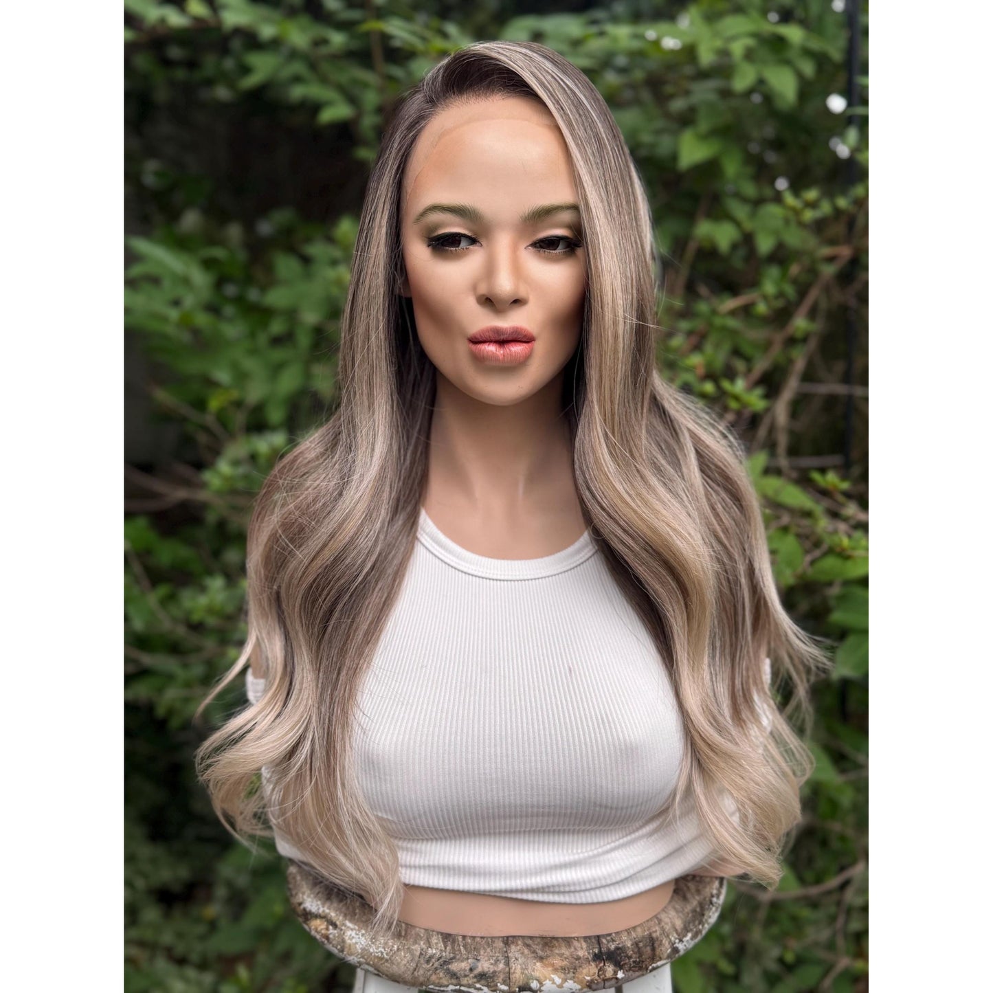 HARLEIGH Ashy Cool Tone Latte Blonde Balayage Wig, Lace Front, 13x4 Hand-Tied, Human Hair Blend