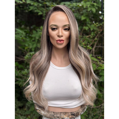 HARLEIGH Ashy Cool Tone Latte Blonde Balayage Wig, Lace Front, 13x4 Hand-Tied, Human Hair Blend