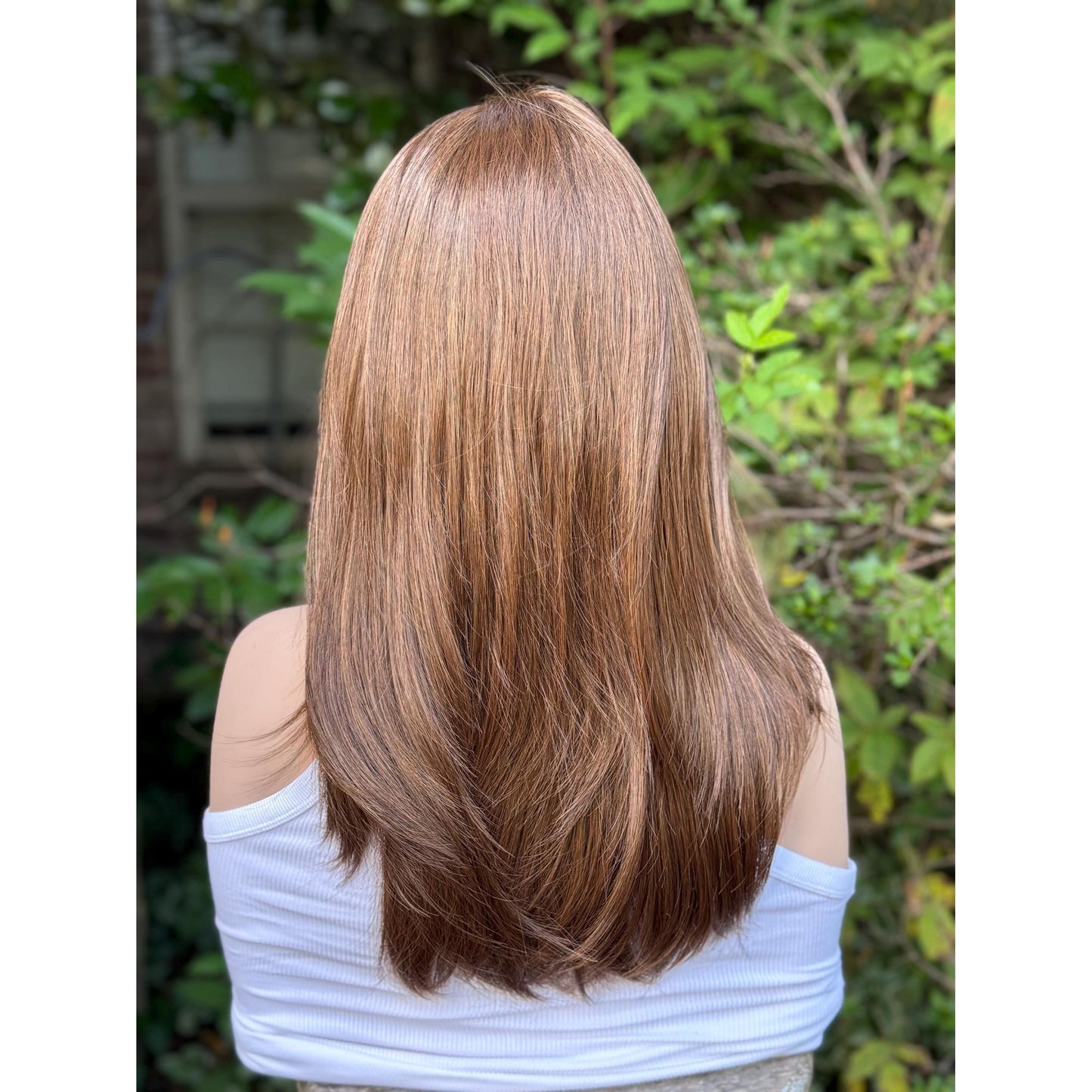 DIANA Medium Warm Brown Wig, Lace Front, 13x6 Hand-Tied, Human Hair Blend, Reverse Blowout Hairstyle 15” Layered