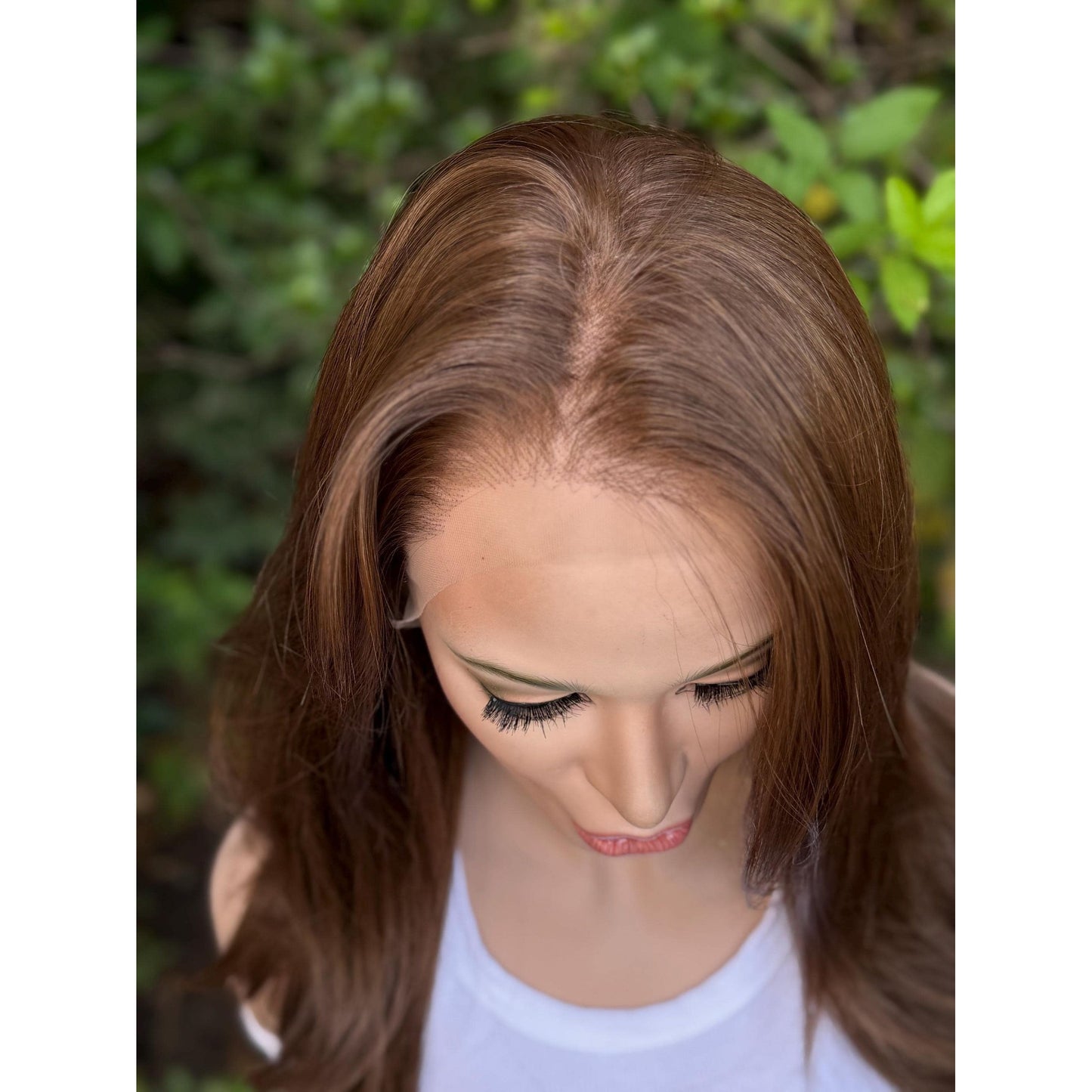 DIANA Medium Warm Brown Wig, Lace Front, 13x6 Hand-Tied, Human Hair Blend, Reverse Blowout Hairstyle 15” Layered