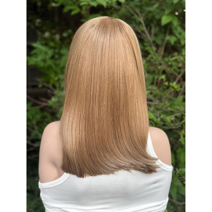 UMA Sandy Blonde Bob Wig | 16" Layered Human Hair Blend, HD Lace Front (Free Part)