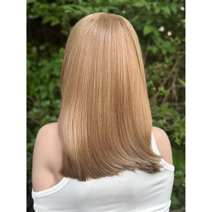 UMA Sandy Blonde Bob Wig | 16" Layered Human Hair Blend, HD Lace Front (Free Part)