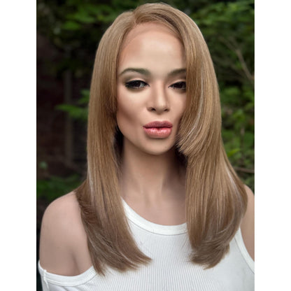 UMA Sandy Blonde Bob Wig | 16" Layered Human Hair Blend, HD Lace Front (Free Part)