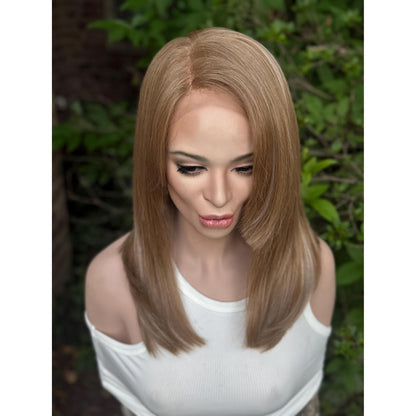 UMA Sandy Blonde Bob Wig | 16" Layered Human Hair Blend, HD Lace Front (Free Part)