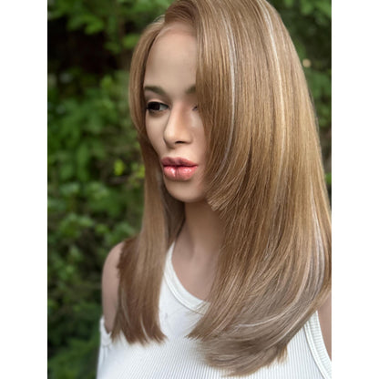 UMA Sandy Blonde Bob Wig | 16" Layered Human Hair Blend, HD Lace Front (Free Part)