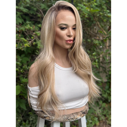 HEATHER RAE Rooted Sugar Cookie Blonde Wig, Lace Front, 13x4 Hand-Tied, Human Hair Blend