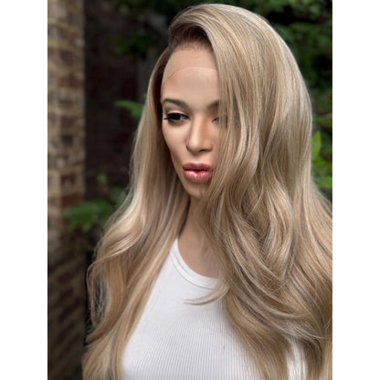 HEATHER RAE Rooted Sugar Cookie Blonde Wig, Lace Front, 13x4 Hand-Tied, Human Hair Blend