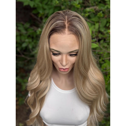 HEATHER RAE Rooted Sugar Cookie Blonde Wig, Lace Front, 13x4 Hand-Tied, Human Hair Blend