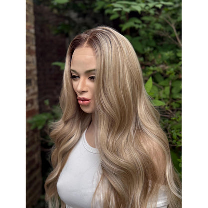 HEATHER RAE Rooted Sugar Cookie Blonde Wig, Lace Front, 13x4 Hand-Tied, Human Hair Blend