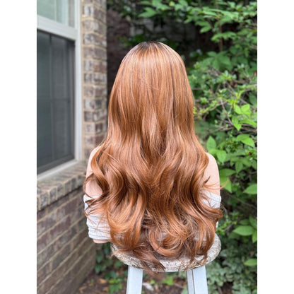ADRIENA Burnt Cinnamon Copper Brown Balayage Wig, Lace Front, 13x4 Hand-Tied, Human Hair Blend