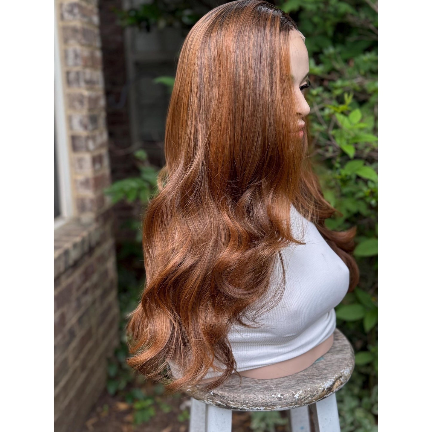 ADRIENA Burnt Cinnamon Copper Brown Balayage Wig, Lace Front, 13x4 Hand-Tied, Human Hair Blend