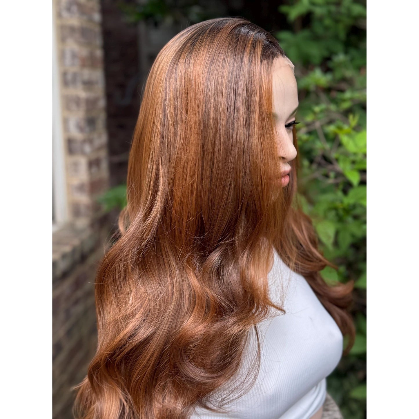 ADRIENA Burnt Cinnamon Copper Brown Balayage Wig, Lace Front, 13x4 Hand-Tied, Human Hair Blend