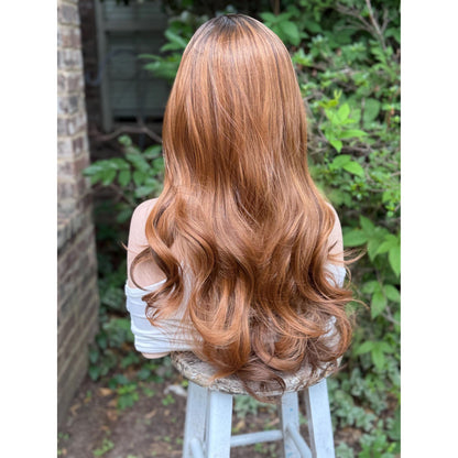 ADRIENA Burnt Cinnamon Copper Brown Balayage Wig, Lace Front, 13x4 Hand-Tied, Human Hair Blend