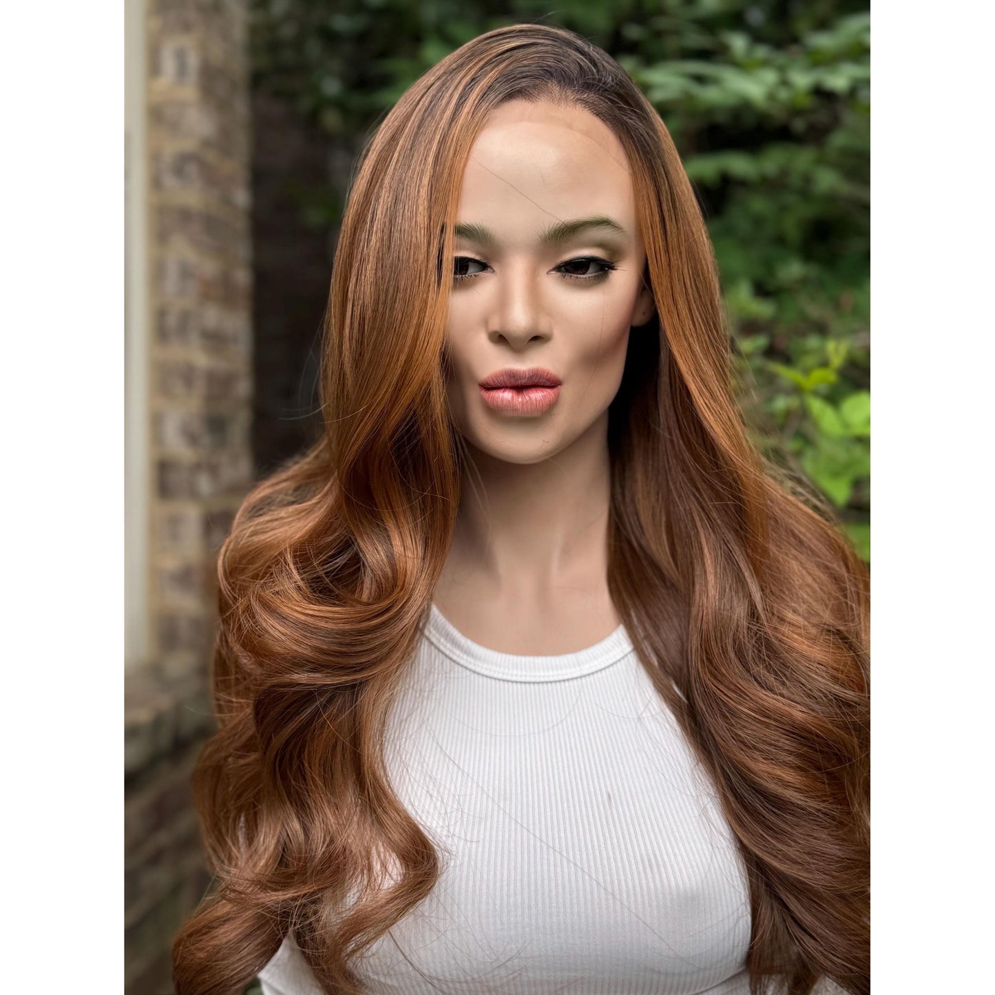 ADRIENA Burnt Cinnamon Copper Brown Balayage Wig, Lace Front, 13x4 Hand-Tied, Human Hair Blend