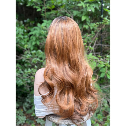 ADRIENA Burnt Cinnamon Copper Brown Balayage Wig, Lace Front, 13x4 Hand-Tied, Human Hair Blend