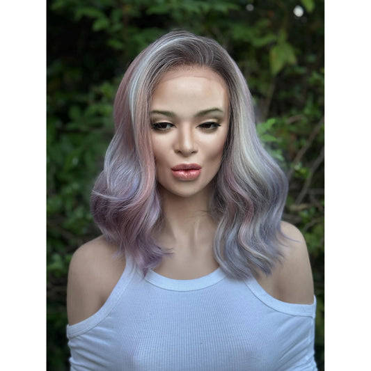 DREAMCATCHER Pastel Purple Pink Blue Balayage Wig, Lace Front, 13x4 Hand-Tied, Human Hair Blend