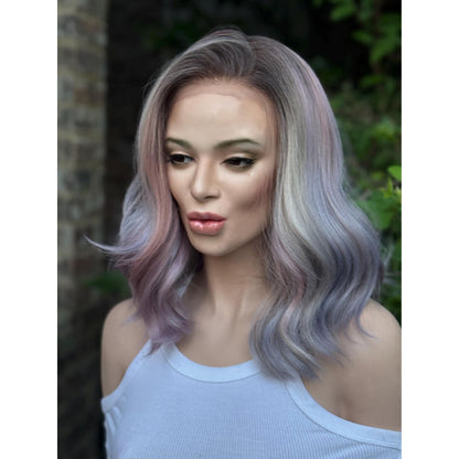 DREAMCATCHER Pastel Purple Pink Blue Balayage Wig, Lace Front, 13x4 Hand-Tied, Human Hair Blend