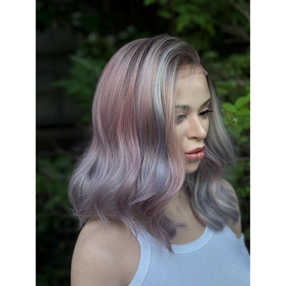 DREAMCATCHER Pastel Purple Pink Blue Balayage Wig, Lace Front, 13x4 Hand-Tied, Human Hair Blend