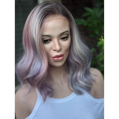 DREAMCATCHER Pastel Purple Pink Blue Balayage Wig, Lace Front, 13x4 Hand-Tied, Human Hair Blend