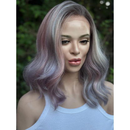 DREAMCATCHER Pastel Purple Pink Blue Balayage Wig, Lace Front, 13x4 Hand-Tied, Human Hair Blend