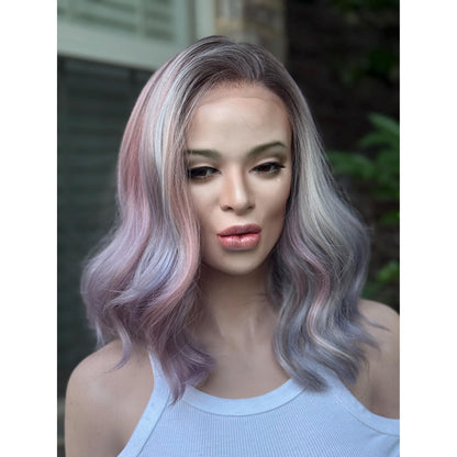 DREAMCATCHER Pastel Purple Pink Blue Balayage Wig, Lace Front, 13x4 Hand-Tied, Human Hair Blend