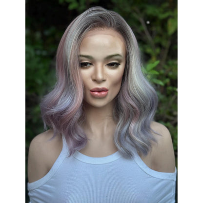 DREAMCATCHER Pastel Purple Pink Blue Balayage Wig, Lace Front, 13x4 Hand-Tied, Human Hair Blend