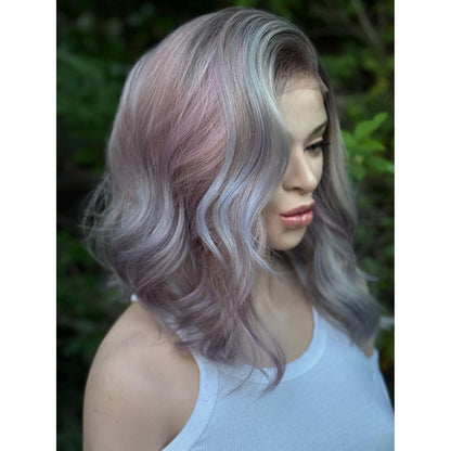 DREAMCATCHER Pastel Purple Pink Blue Balayage Wig, Lace Front, 13x4 Hand-Tied, Human Hair Blend