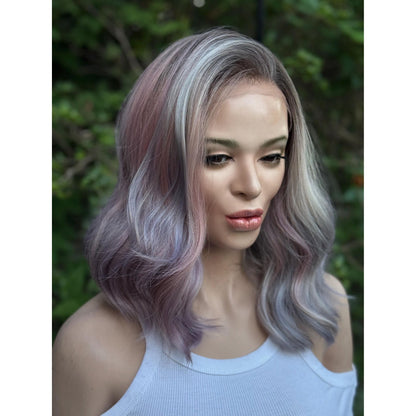 DREAMCATCHER Pastel Purple Pink Blue Balayage Wig, Lace Front, 13x4 Hand-Tied, Human Hair Blend