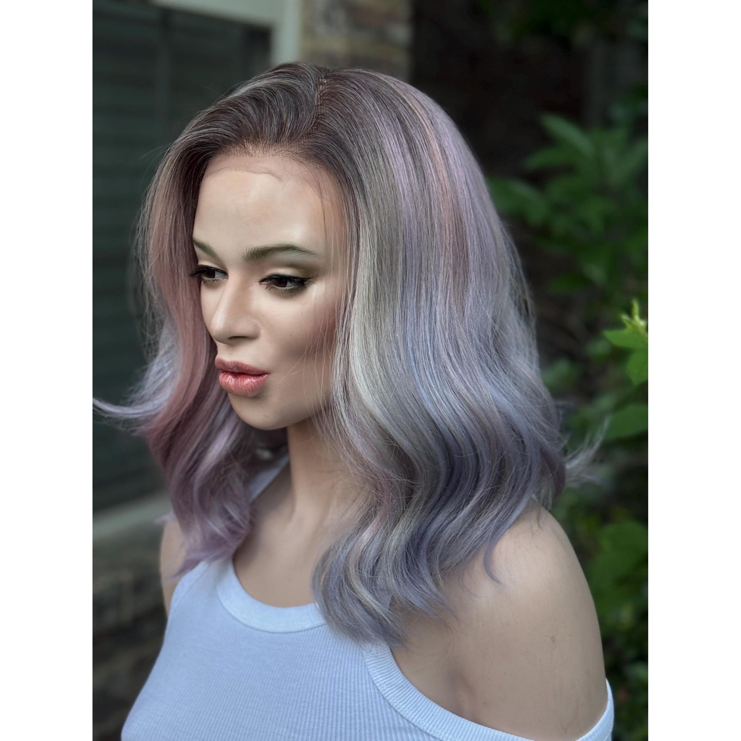 DREAMCATCHER Pastel Purple Pink Blue Balayage Wig, Lace Front, 13x4 Hand-Tied, Human Hair Blend