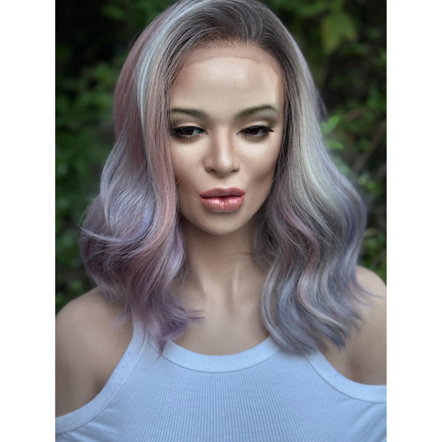 DREAMCATCHER Pastel Purple Pink Blue Balayage Wig, Lace Front, 13x4 Hand-Tied, Human Hair Blend