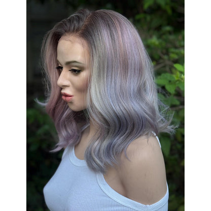 DREAMCATCHER Pastel Purple Pink Blue Balayage Wig, Lace Front, 13x4 Hand-Tied, Human Hair Blend