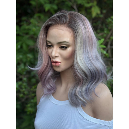 DREAMCATCHER Pastel Purple Pink Blue Balayage Wig, Lace Front, 13x4 Hand-Tied, Human Hair Blend