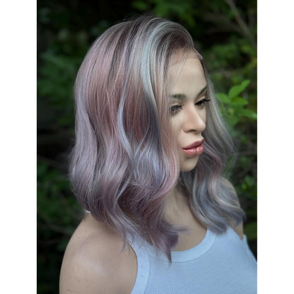 DREAMCATCHER Pastel Purple Pink Blue Balayage Wig, Lace Front, 13x4 Hand-Tied, Human Hair Blend