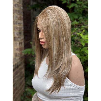WRENLEY Champagne Sandy Blonde Wig, Lace Front, 13x6 Hand-Tied, Human Hair Blend