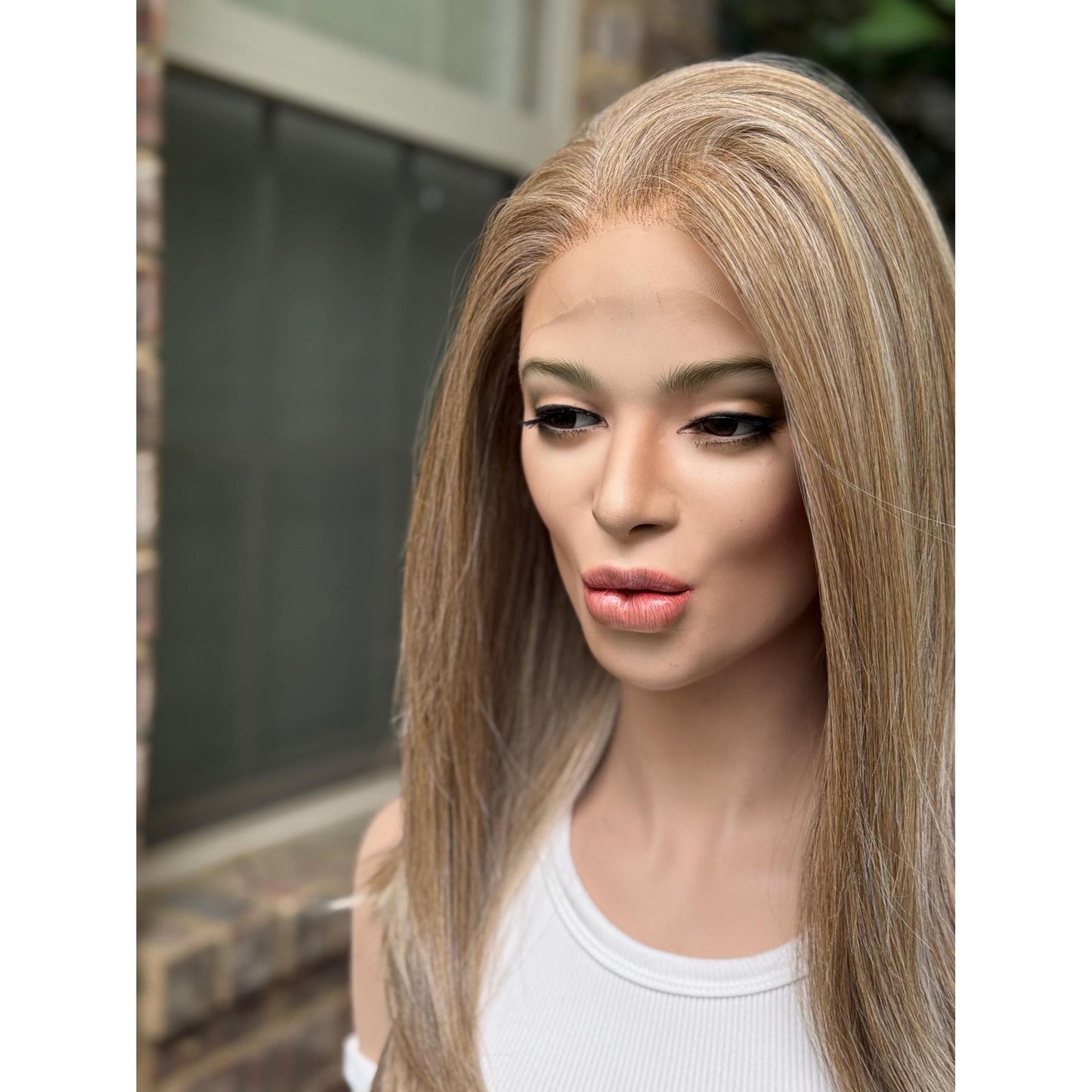 WRENLEY Champagne Sandy Blonde Wig, Lace Front, 13x6 Hand-Tied, Human Hair Blend