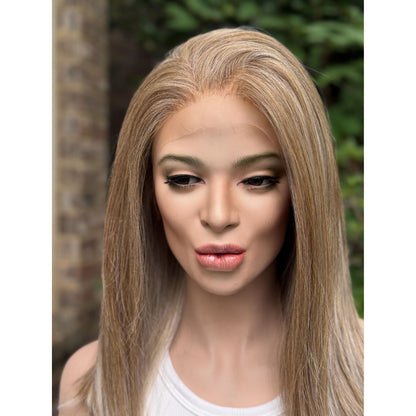 WRENLEY Champagne Sandy Blonde Wig, Lace Front, 13x6 Hand-Tied, Human Hair Blend