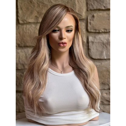 PAIGE Creamy Vanilla Blonde Wig | Ash Brown Soft Natural Roots | HD Invisible Transparent Lace Front | Blond with Balayage | 100% Human Hair, Custom Made to Order