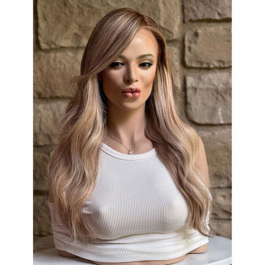 PAIGE Creamy Vanilla Blonde Wig | Ash Brown Soft Natural Roots | HD Invisible Transparent Lace Front | Blond with Balayage | 100% Human Hair, Custom Made to Order