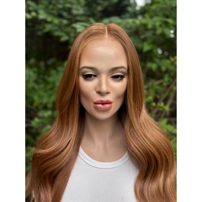 ROBIN Copper Ginger Sun-kissed Rooty Brown Balayage Wig, Lace Front, 13x4 Hand-Tied, Human Hair Blend
