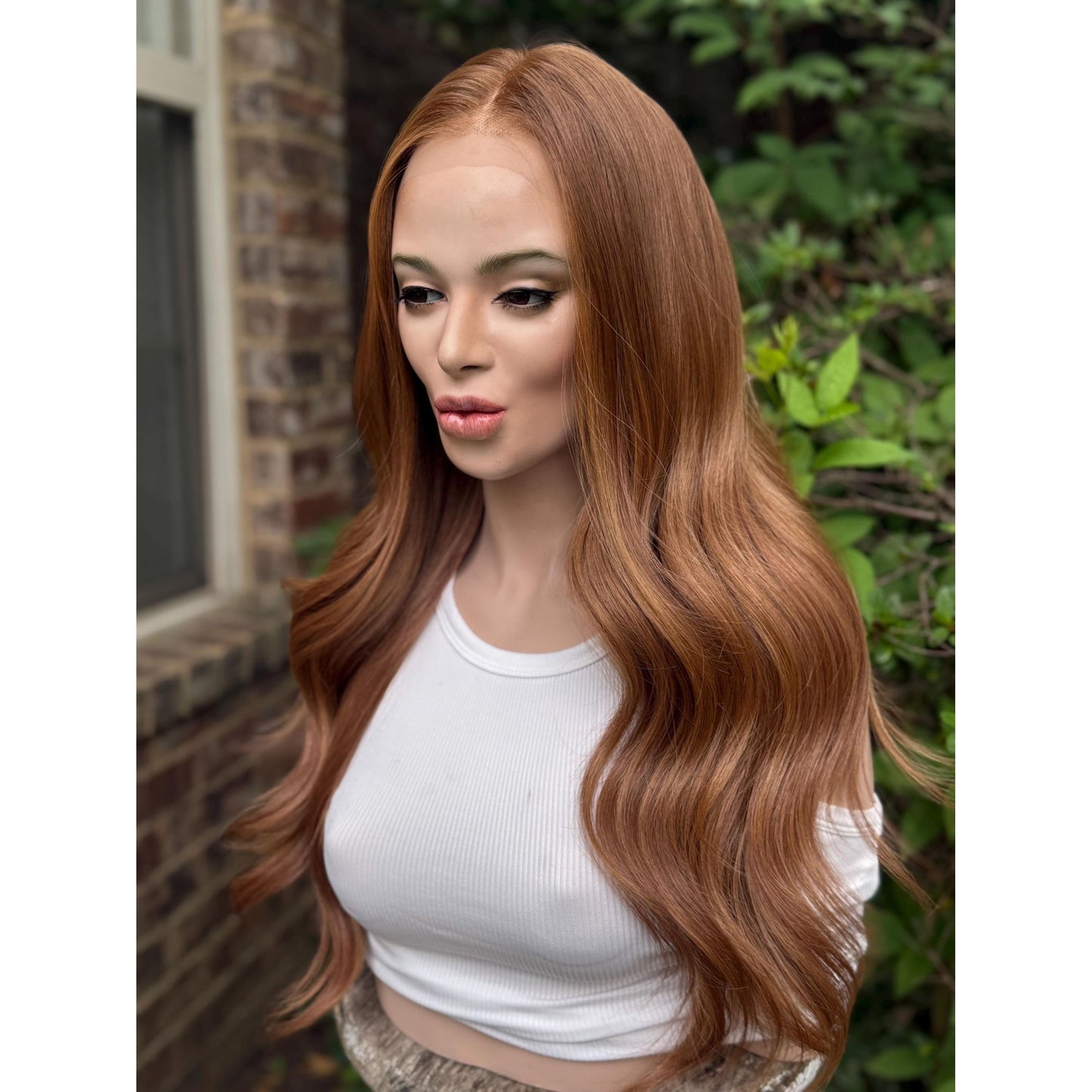 ROBIN Copper Ginger Sun-kissed Rooty Brown Balayage Wig, Lace Front, 13x4 Hand-Tied, Human Hair Blend