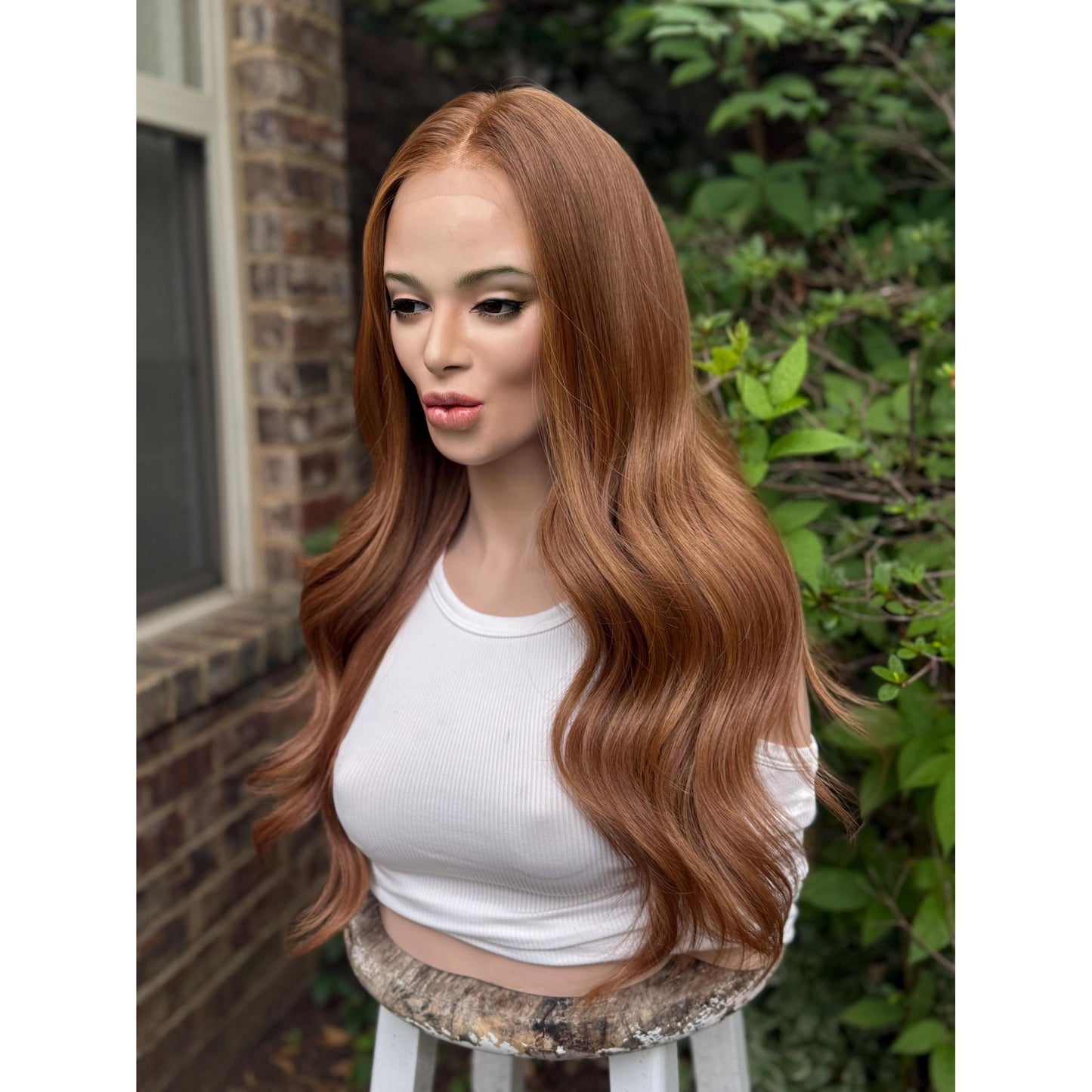 ROBIN Copper Ginger Sun-kissed Rooty Brown Balayage Wig, Lace Front, 13x4 Hand-Tied, Human Hair Blend