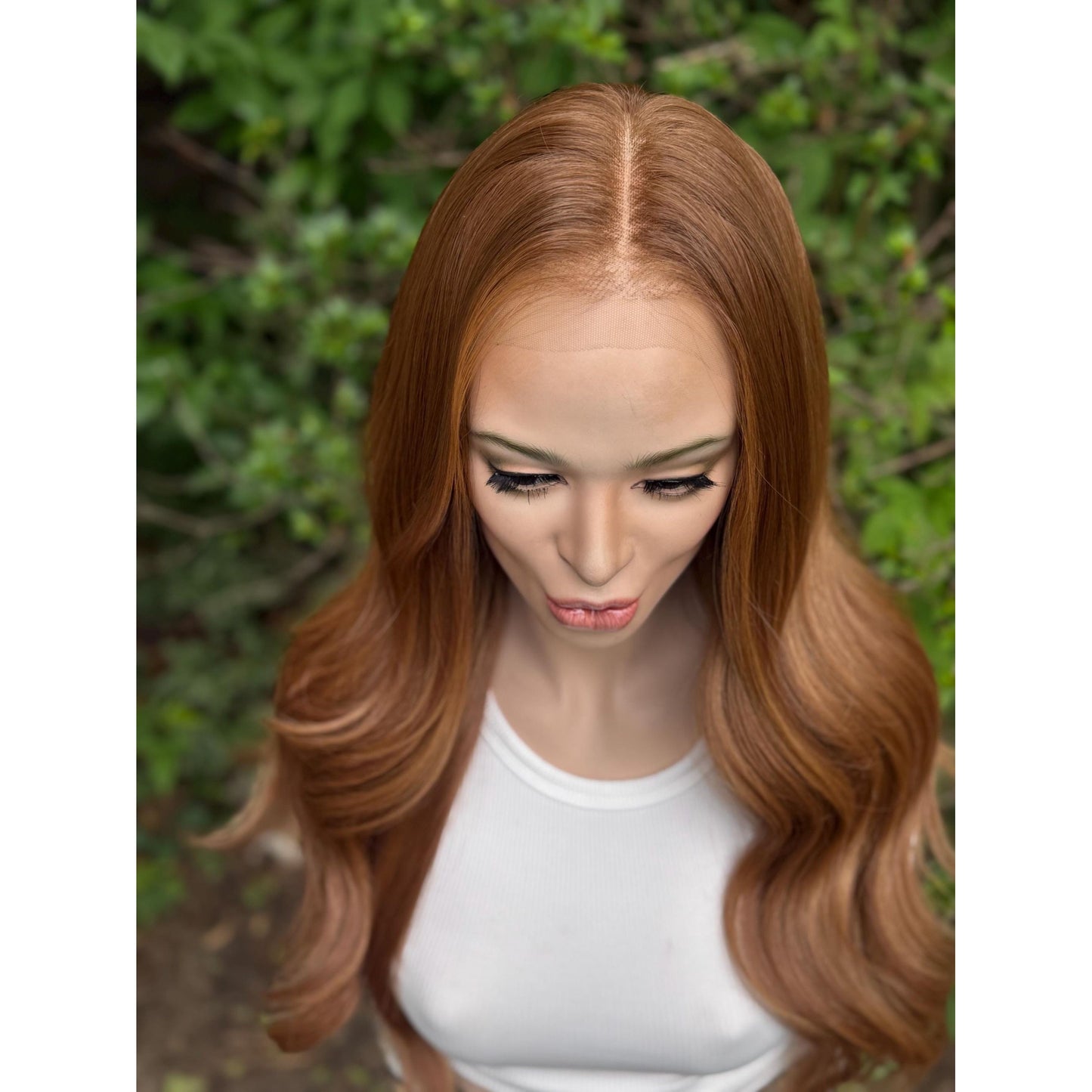 ROBIN Copper Ginger Sun-kissed Rooty Brown Balayage Wig, Lace Front, 13x4 Hand-Tied, Human Hair Blend