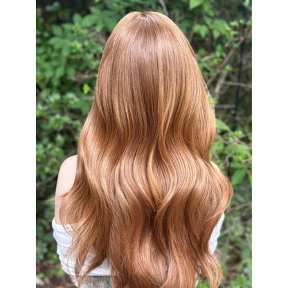 ROBIN Copper Ginger Sun-kissed Rooty Brown Balayage Wig, Lace Front, 13x4 Hand-Tied, Human Hair Blend