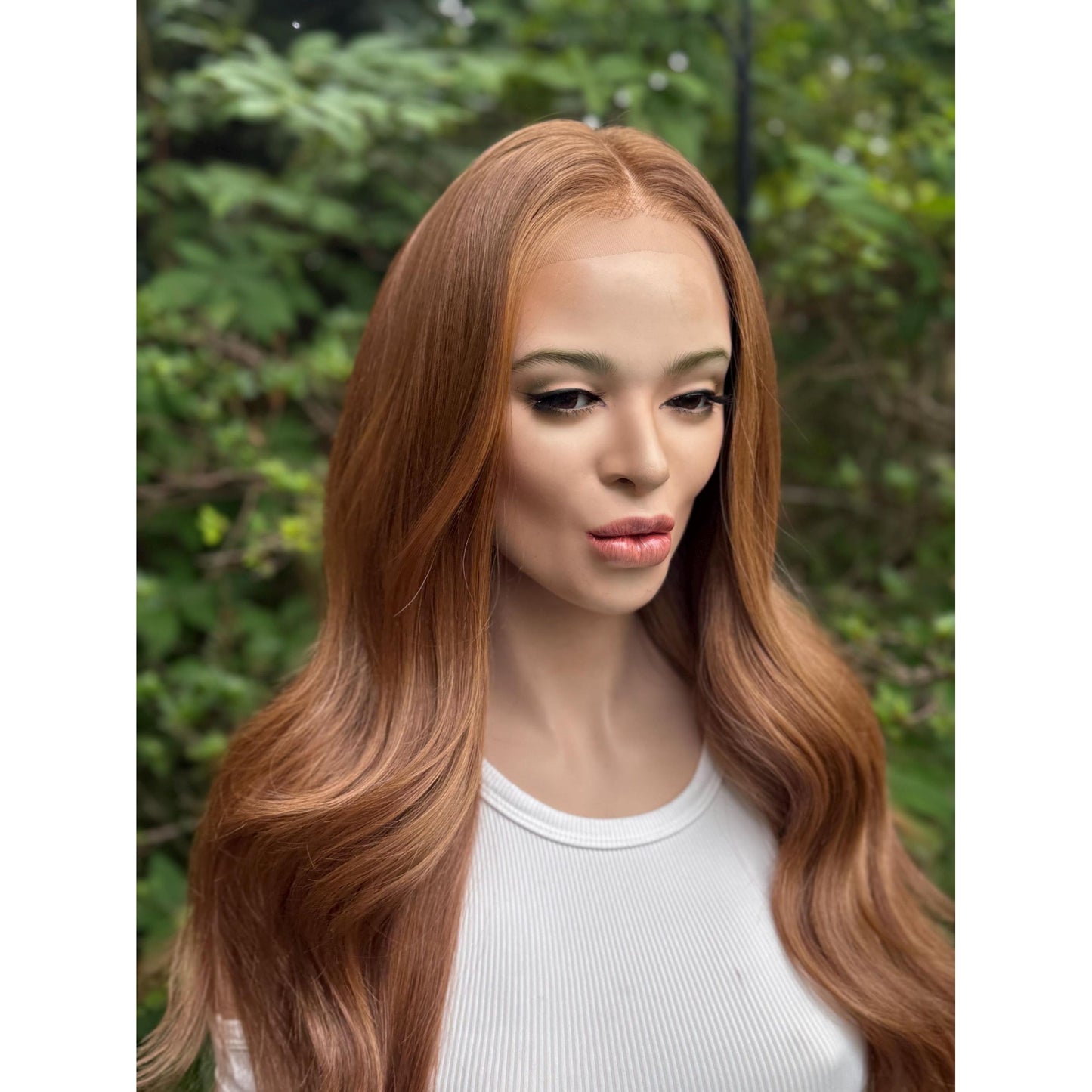 ROBIN Copper Ginger Sun-kissed Rooty Brown Balayage Wig, Lace Front, 13x4 Hand-Tied, Human Hair Blend