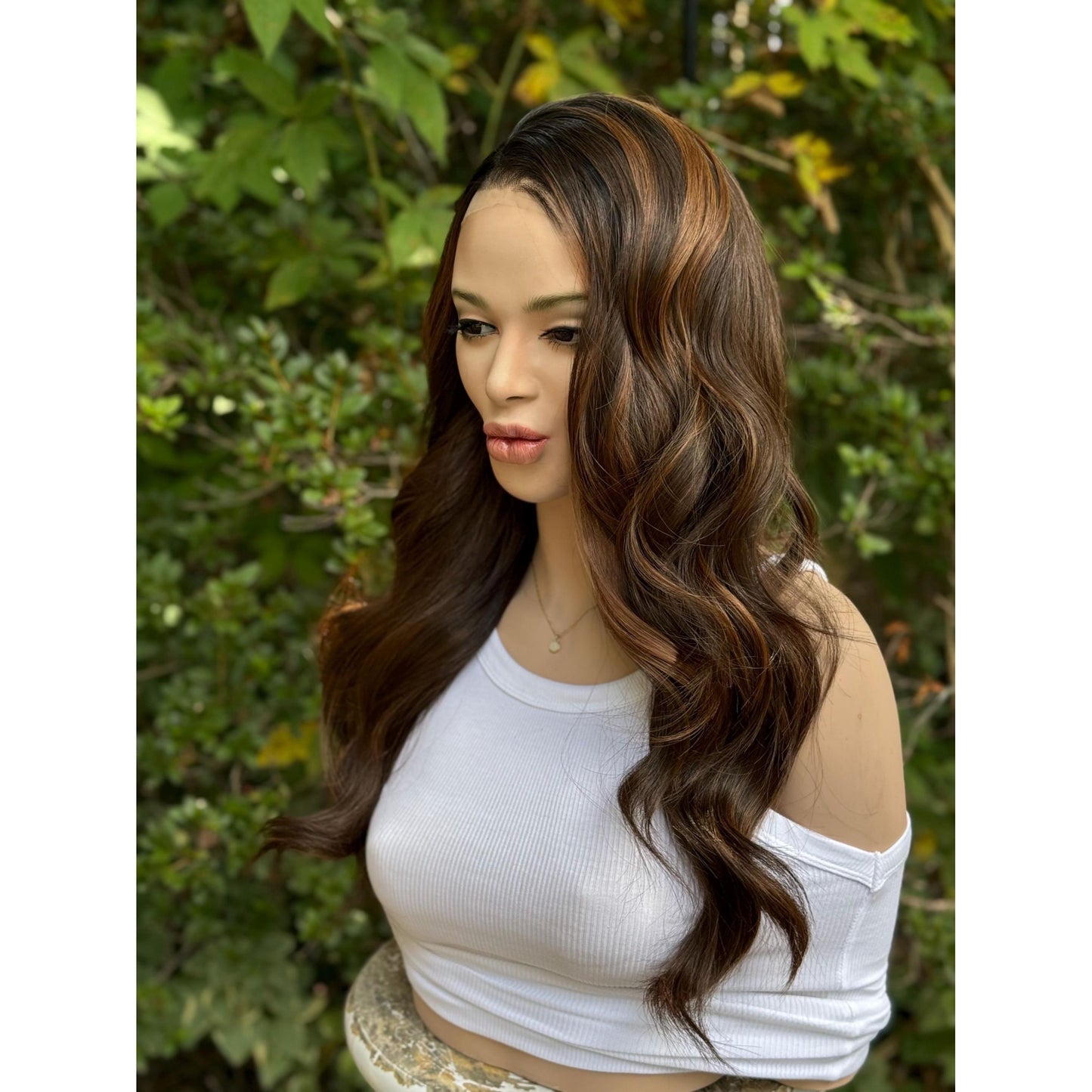ARDEN Brunette Brown Ginger Balayage Wig, Lace Front, 13x4 Hand-Tied, Human Hair Blend