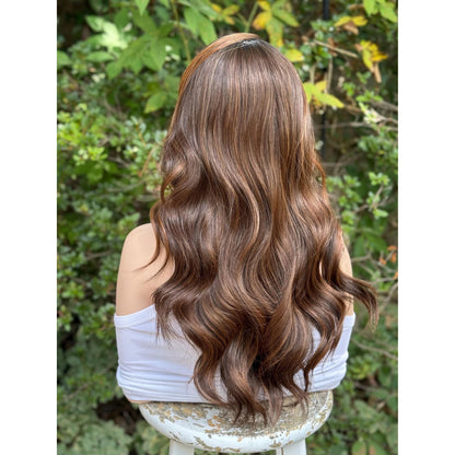 ARDEN Brunette Brown Ginger Balayage Wig, Lace Front, 13x4 Hand-Tied, Human Hair Blend
