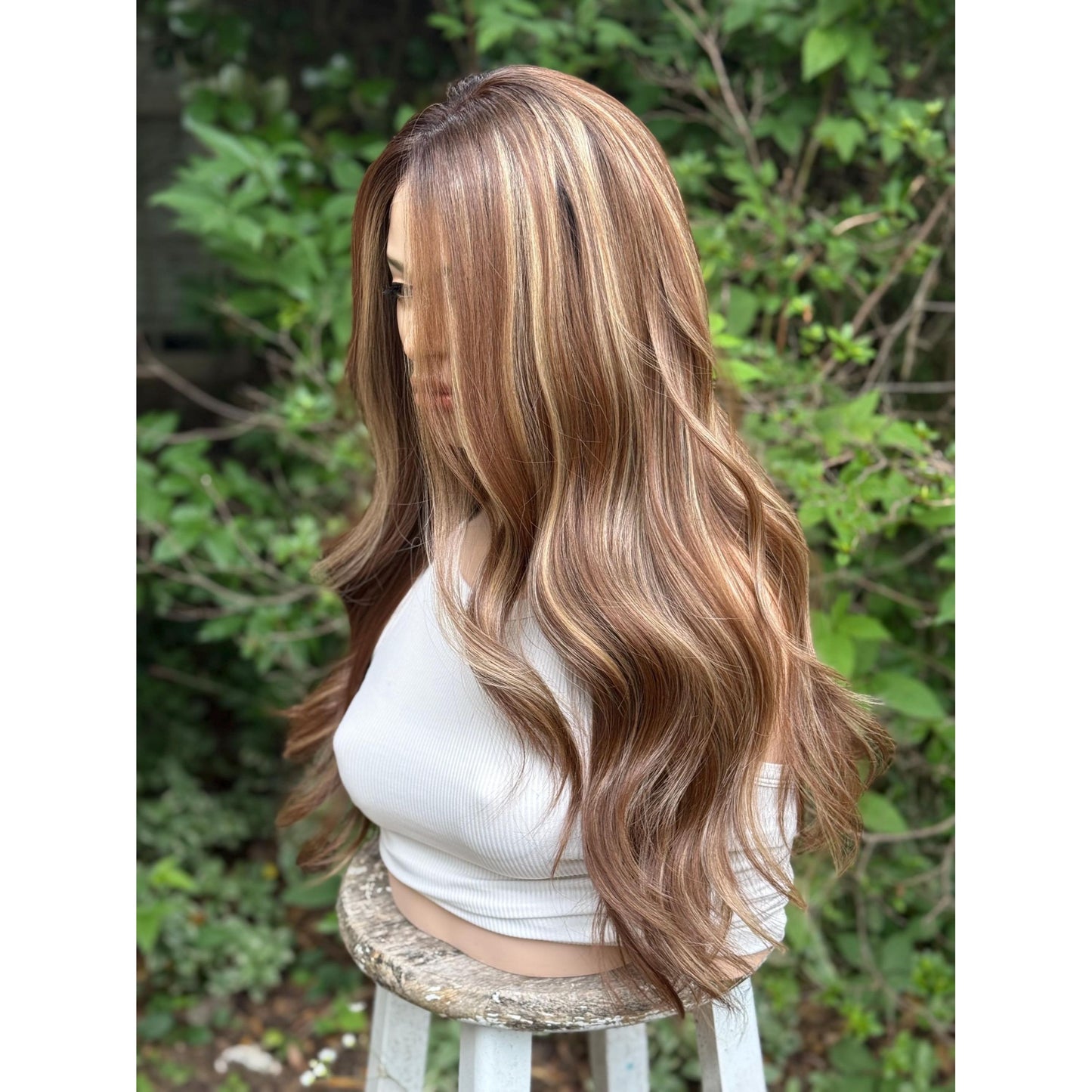 CAPRI Cappuccino Brown Blonde Highlights Wig, Lace Front, 13x4 Hand-Tied, Human Hair Blend