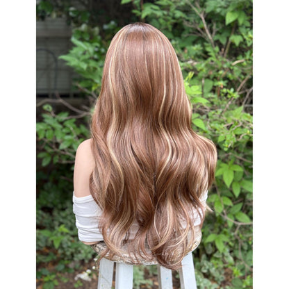 CAPRI Cappuccino Brown Blonde Highlights Wig, Lace Front, 13x4 Hand-Tied, Human Hair Blend
