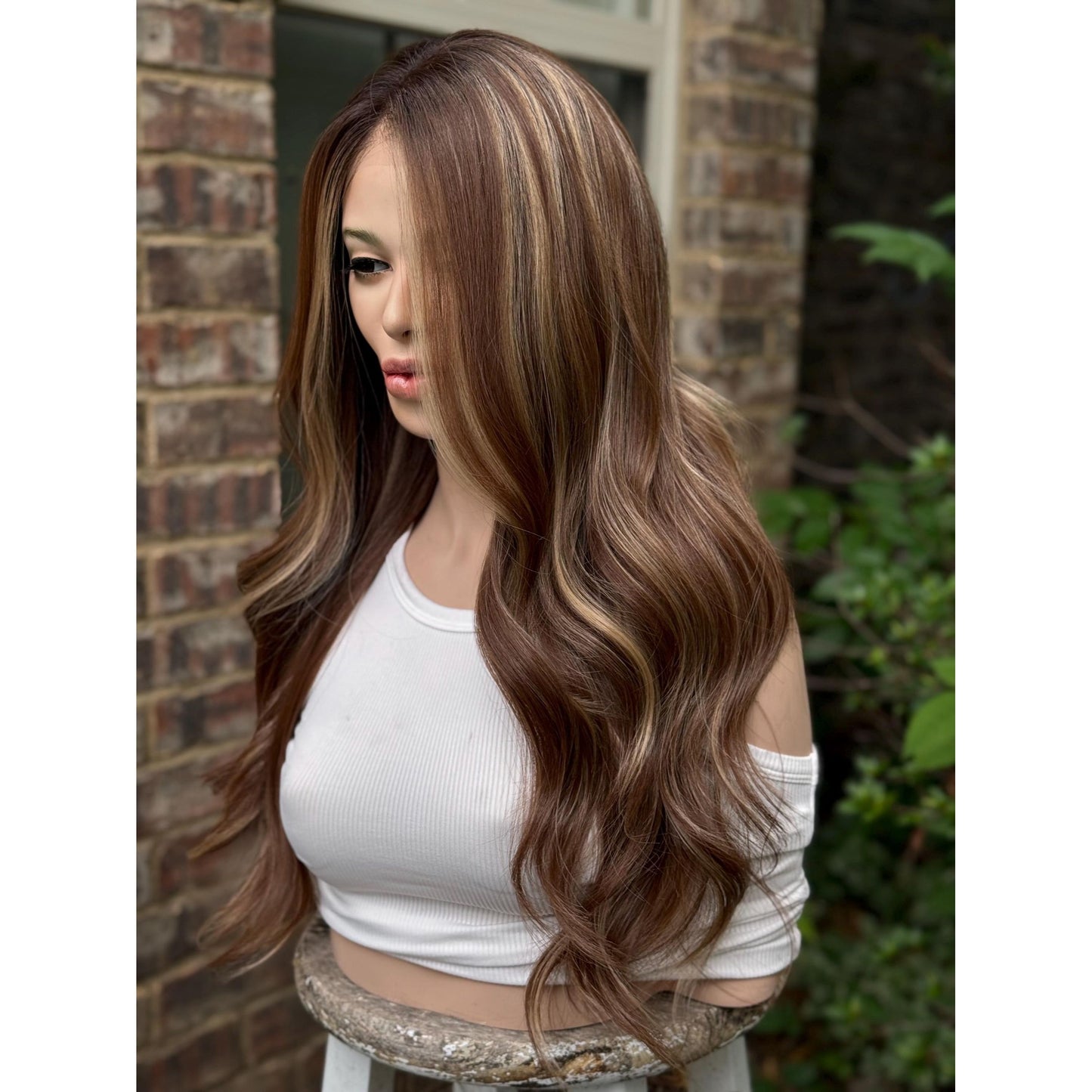 CAPRI Cappuccino Brown Blonde Highlights Wig, Lace Front, 13x4 Hand-Tied, Human Hair Blend