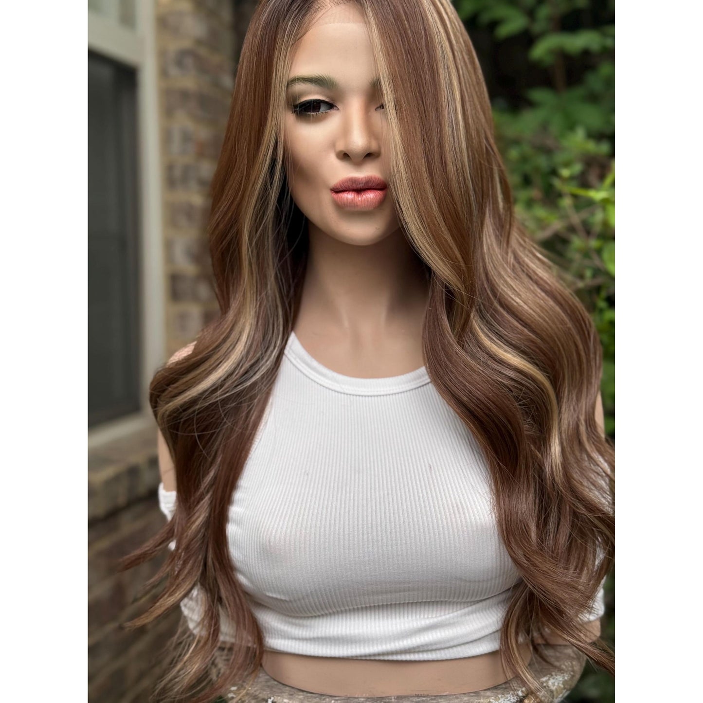 CAPRI Cappuccino Brown Blonde Highlights Wig, Lace Front, 13x4 Hand-Tied, Human Hair Blend